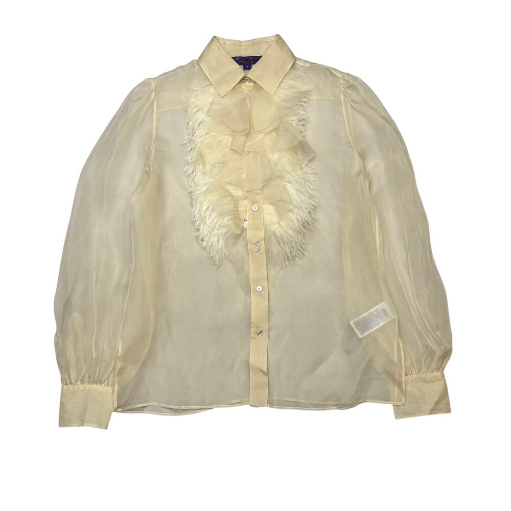 Ralph Lauren Purple Label Collection Dylan Ruffle Trim Organza Shirt Women's 4